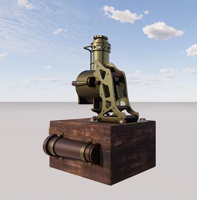Vintage Industrial Mechanical Equipment With Metallic Frame And Wooden Base Structure 3d model