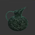 Green Cracked Pitcher With Marble Like Texture Rounded Base Spout And Handle