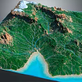 3D Natural Garden Landscape With Snow Capped Mountains Rivers And Coastal Beach