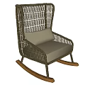 Cozy Rattan Leisure Rocking Chairs With Light Gray Cushion And Wooden Legs