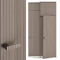 Modern Swing Door With Vertical Wooden Stripes And Sleek Metal Handle Design