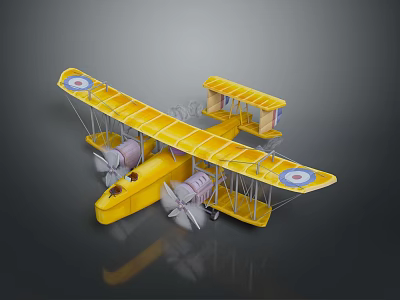Vintage Yellow Biplane Model Featuring Open Framework And Roundel Markings On Wings 3d model