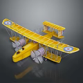 Vintage Yellow Biplane Model Featuring Open Framework And Roundel Markings On Wings