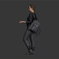 Woman Wearing Black Top Jeans And Boots Carrying Bag Against Gray Background