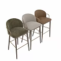Stylish Bar Stools In Green Beige Brown With Velvet Leather And Wooden Legs