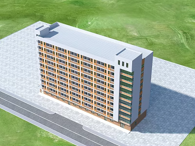 Modern Multi Storey Residential Building With Green Lawn Paved Area And Windows 3d model