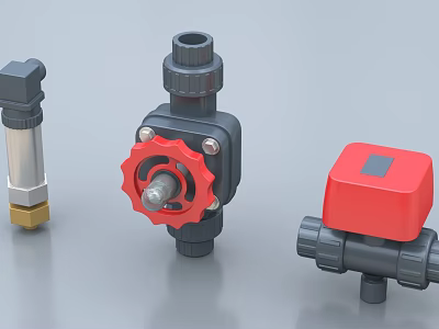 Industrial Equipment Featuring Red Black Valves With Control Knobs And Components 3d model