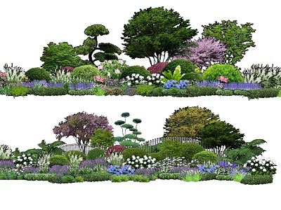 Diverse Garden Shrubs Featuring Colorful Flowers Purple Blooms And Green Foliage 3d model