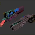 Modern Weapon Design Featuring Two Guns With Bullets And Mechanical Parts 3d model