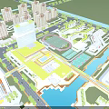 Aerial Urban Planning With Modern Buildings Green Spaces Bridges And Water Features