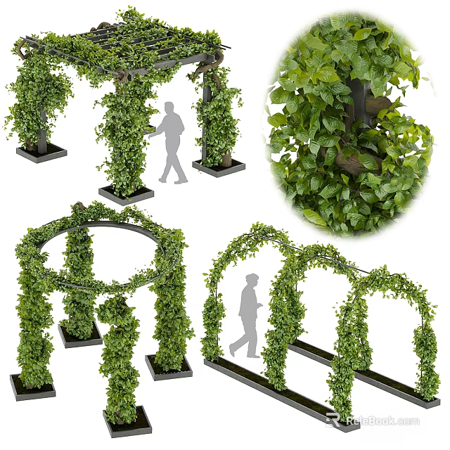 Lush Green Vine Decorative Ornament Set With Arch Structures And Foliage For Garden Decoration 3d model 