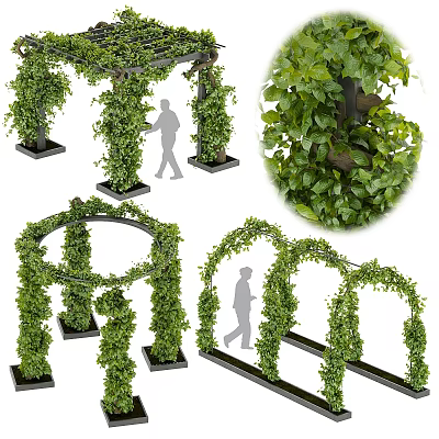Lush Green Vine Decorative Ornament Set With Arch Structures And Foliage For Garden Decoration 3d model