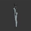 Two Female 3D Models In White Bodysuits With Black Limbs And Gray Circular Patterns 3d model