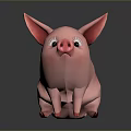 Pink Piglet With Big Ears Black Eyes Red Nose And Red Hooves On Dark Background