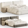 Modern Upholstered Double Bed Design Featuring Soft White Bedding And Matching Nightstand 3d model