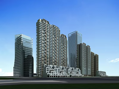 Modern High Rise Office Buildings With Glass Facade And Contemporary Architecture 3d model