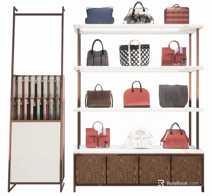 Display Shelves With Multiple Tiers Showing Various Handbags In Different Colors And Styles 3d model 