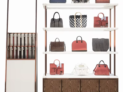 Display Shelves With Multiple Tiers Showing Various Handbags In Different Colors And Styles 3d model