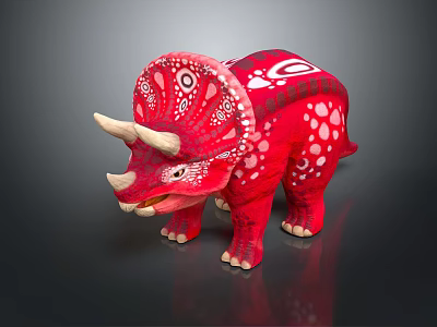 Game Movie Character Red Triceratops With White Spots And Horned Head In Cartoon Fantasy Style 3d model