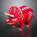 Game Movie Character Red Triceratops With White Spots And Horned Head In Cartoon Fantasy Style