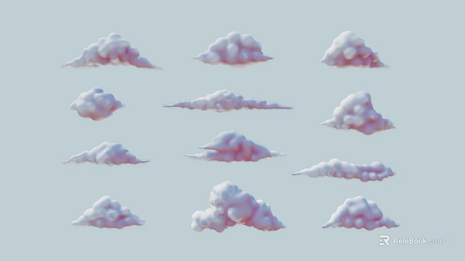 Cloud Shaped Pink And White Wall Decor Set For Home Decoration 3d model