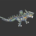 Colorful 3D Block Constructed Dinosaur Shaped Creature With Pixel Art Design