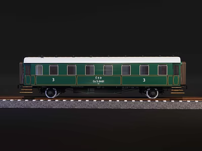 Detailed Green Model Train Carriage With K18 Number On Railway Track 3d model