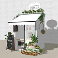 Charming Specialty Store With Green And White Striped Awning Menu Blackboard And Plants