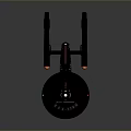 Black Disc Shaped Spaceship Model With Twin Engines And Orange Lights