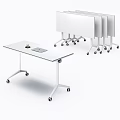 White Wheeled Conference Table With Green Cup And Tablet On Top