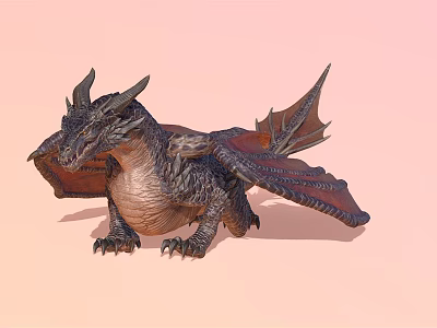 Detailed 3D Dragon Model With Wings Horns And Scales On Light Pink Background 3d model