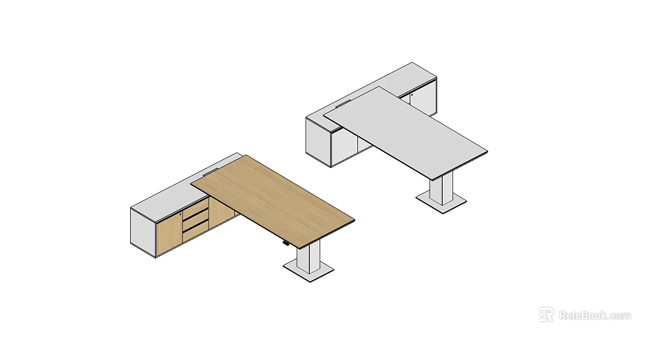 Modern Office Desks With Wooden And White Tabletops And Drawer Storage 3d model 