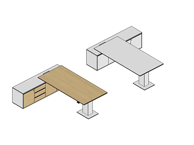 Modern Office Desks With Wooden And White Tabletops And Drawer Storage 3d model