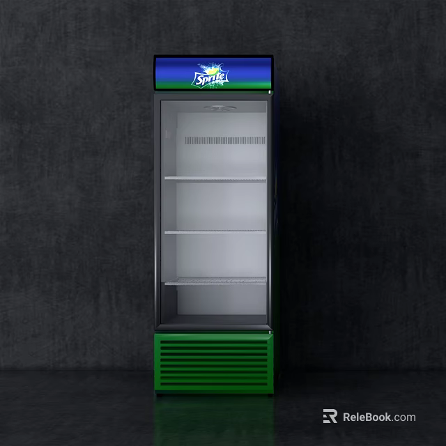 Sprite Commercial Upright Glass Door Freezer with Empty Shelves and Green Base 3d model 