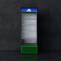 Sprite Commercial Upright Glass Door Freezer with Empty Shelves and Green Base