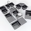 Various Modern Kitchen Sinks with Multiple Designs Compartments Drainboards and Faucets 3d model