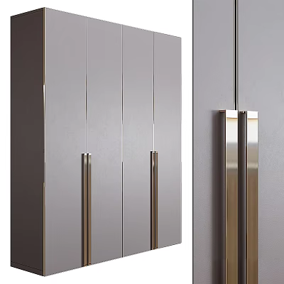 Modern Gray Wardrobe With Sleek Panel Design And Metal Handles Contemporary Storage Furniture 3d model