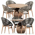 Wooden Dining Table With Rattan Back Chairs And Soft Cushions For Outdoor Use