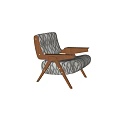 Modern Leisure Chair With Wooden Frame And Wave Pattern Fabric In Neutral Tones