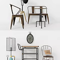 Industrial Style Table And Chair Set With Wooden Top Metal Legs And Wall Clock