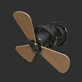 Wall Mounted Electric Fan with Wooden Blades and Black Metal Body Design