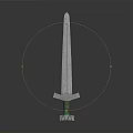 Silver Sword With Slender Blade And Hilt On Dark Background With Reflection