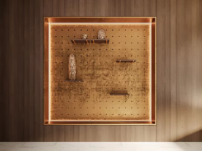 Vintage Industrial Wall Decor With Square Frame Brown Panel Small Holes And Wooden Background 3d model