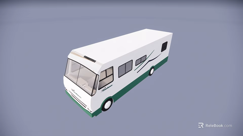 Modern White Bus Exterior Design With Green Stripes And Side Windows 3d model 