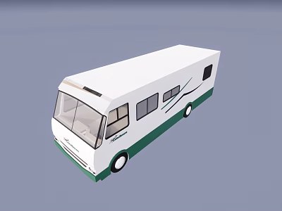 Modern White Bus Exterior Design With Green Stripes And Side Windows 3d model