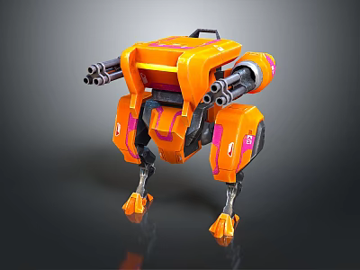 Smart Machine Futuristic Orange Robotic Design Featuring Mechanical Legs And Cannons 3d model