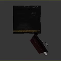 Black Safe Cabinet On Wheels With Open Red Door And Gold Internal Shelves