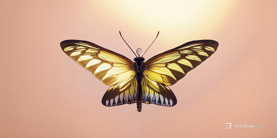 Vibrant Butterfly With Yellow And Black Patterned Wings On Soft Light Background 3d model 