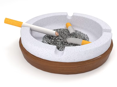 Round Double Layer Ashtray With White Speckled Top Wooden Base Cigarette Butts And Ash 3d model