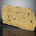 Wooden Stone Wall Structure Featuring Yellow Textured Blocks And Small Decorative Holes